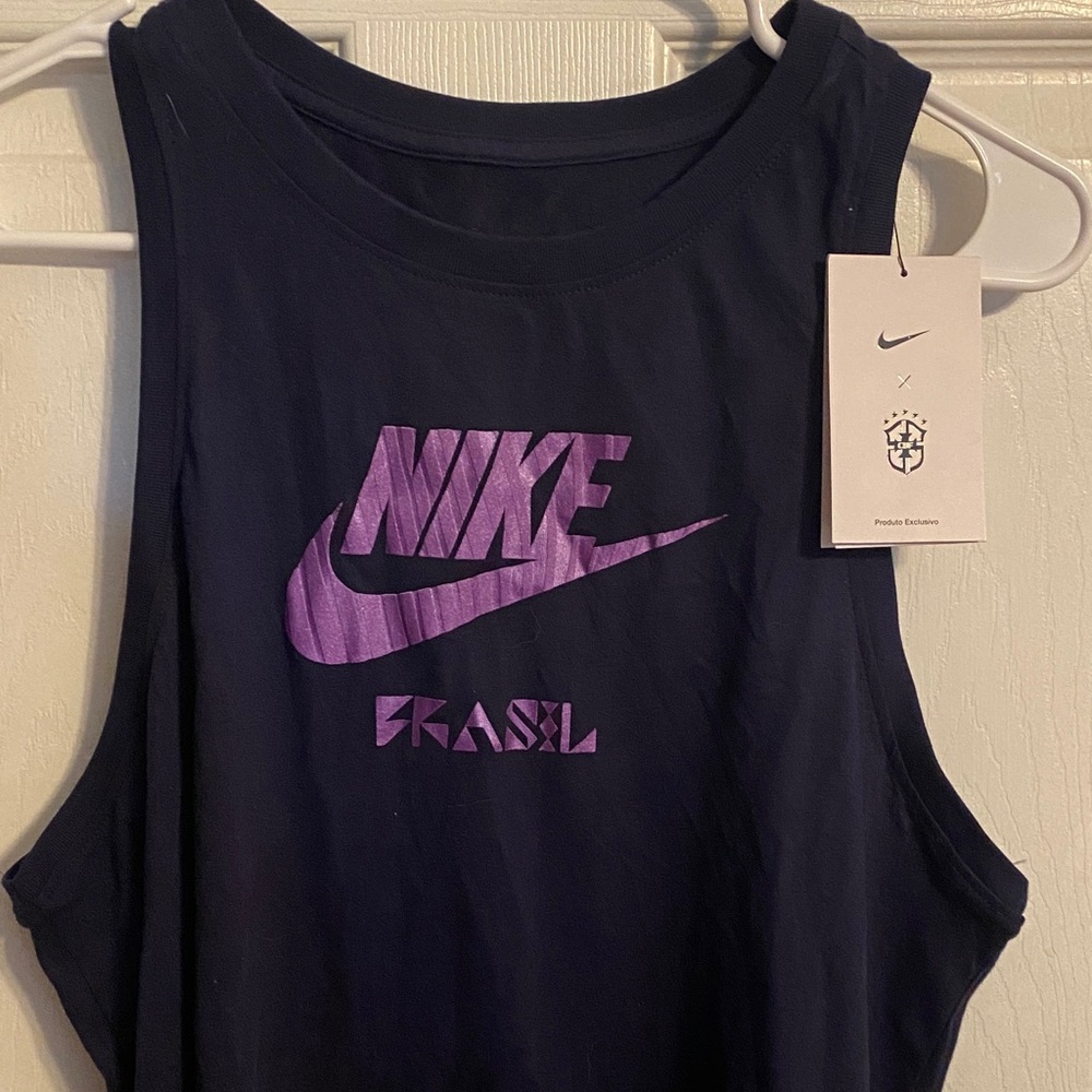 Nike Women's Black Muscle Tee with Purple Brazil Logo NWT